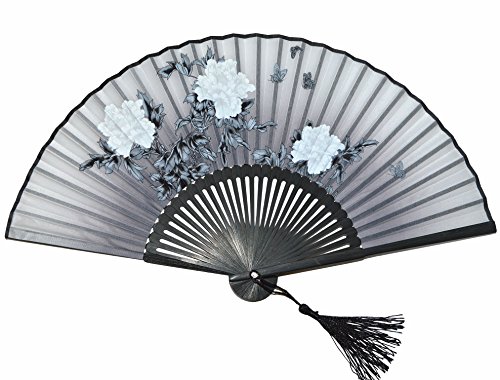 Medifier Handfächer aus Seide und Bambus, faltbar, mit handgefertigten Seidenfächern, Taschen und Geschenk-Box, für Hochzeit, Party, Geschenk für Mädchen und Frauen, Pfingstrosen-Muster, schwarz Medifier Handfächer aus Seide und Bambus, faltbar, mit handgefertigten Seidenfächern, Taschen und Geschenk-Box, für Hochzeit, Party, Geschenk für Mädchen und Frauen, Pfingstrosen-Muster, schwarz von Medifier