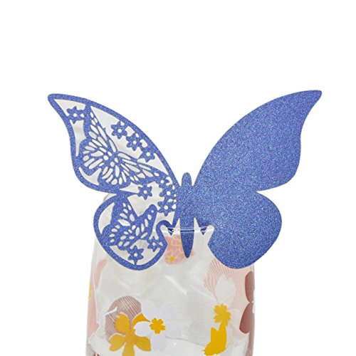 50 pcs Schmetterling Shimmer Laser-Cut Design Wein Glas Tischkarten für Hochzeit Party Dekoration, blau, 10.4 x 7 x 1.8 cm von Medigy