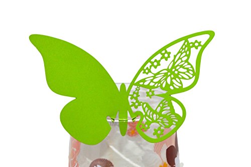 50 Stück Schmetterling-Schimmer lasergeschnittenes Design Weinglas Namenskarten für Hochzeit Party Dekoration (grasgrün) von Medigy