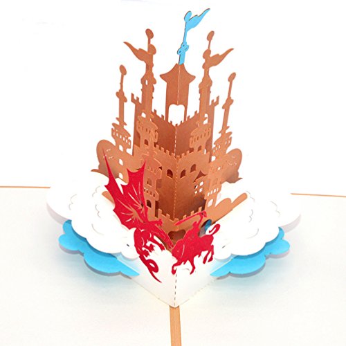 Medigy 3D POP UP Grußkarte Handgemacht Blume Korbp Burg der Ritter Blanko-Karten Segen Papier Klappkarten Business Geschenkkarte Glückwunschkarten von Medigy