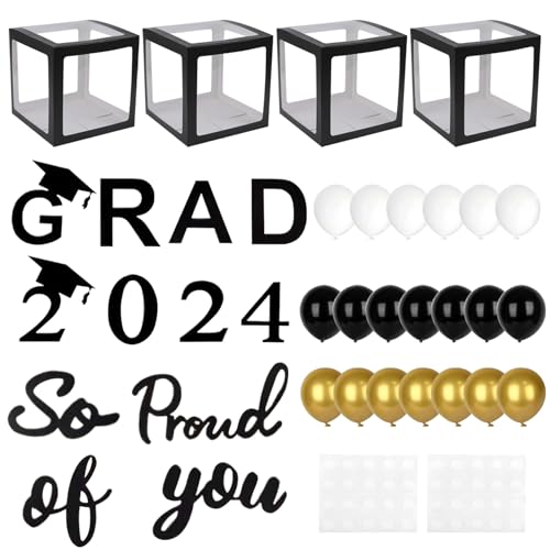 Abschlussdekorationen Klasse von 2024 1 Set Schwarz- und Gold -Abschlussfeier -Dekorationen, die so stolz auf Sie für das High School College, Abschlussfeier Dekorationen von Mednkoku