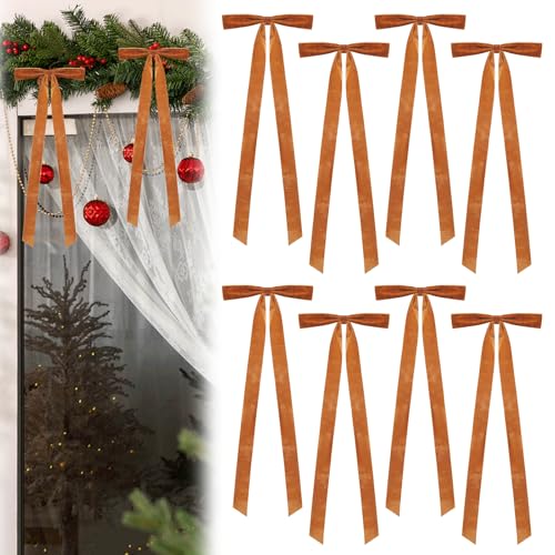 8 Stück große Weihnachtsschleifen aus Samt, 59,9 x 22,6 cm, Treppenkranz, Schleifen, rustikales Handwerk, Geschenkband, Schleifen, Vintage, Weihnachtsbaumspitze, Schleifen für Baum, Innen- und 8 Stück große Weihnachtsschleifen aus Samt, 59,9 x 22,6 cm, Treppenkranz, Schleifen, rustikales Handwerk, Geschenkband, Schleifen, Vintage, Weihnachtsbaumspitze, Schleifen für Baum, Innen- und von Medoore