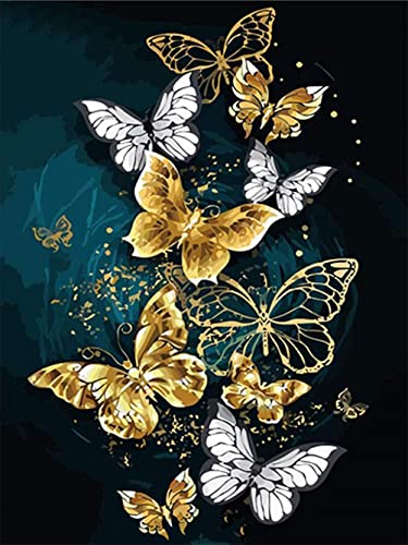 Meecaa Diamond Painting Set Full Bilder Goldener Schmetterling Blume 5D Diamant Painting Diamant Malerei mit Zubehör 30x40cm (Schmetterling 1) von Meecaa