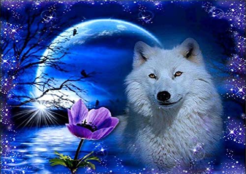 Diamond Painting Set Full Bilder Tier Blume Mond Wolf, Meecaa 5D Diamant Painting Diamant Malerei mit Zubehör 30x40cm (Wolf) von Meecaa