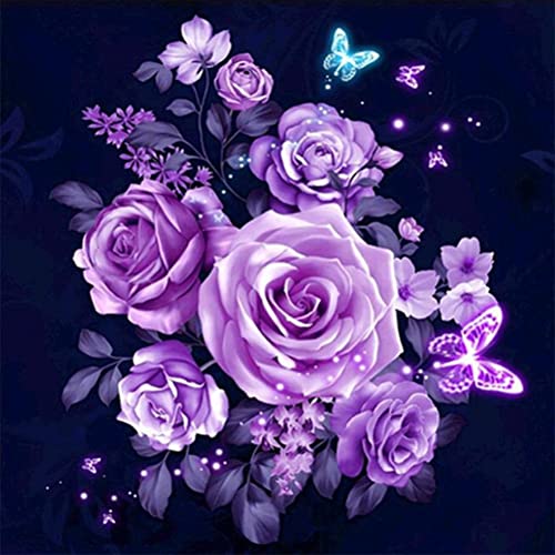 Diamond Painting Set Full Bilder Violett Rose Blume Schmetterling, Meecaa 5D Diamant Painting Diamant Malerei mit Zubehör 30x30cm (Rose) von Meecaa