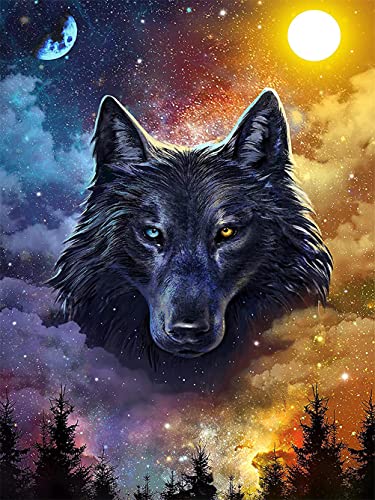 Diamond Painting Set Full Bilder Wolf Wald Mond Tier sternenklarer Himmel, Meecaa 5D Diamant Painting Diamant Malerei mit Zubehör 30x40cm (Wolf) von Meecaa