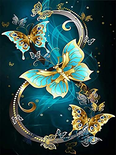 Diamond Painting Set Full Bilder goldener Schmetterling farbige Blumen, Meecaa 5D Diamant Painting Diamant Malerei mit Zubehör 30x40cm (Schmetterling) von Meecaa