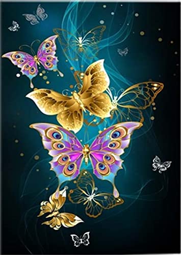 Diamond Painting Set Full Bilder goldener Schmetterling farbige Blumen, Meecaa 5D Diamant Painting Diamant Malerei mit Zubehör 30x40cm (Schmetterling 3) von Meecaa