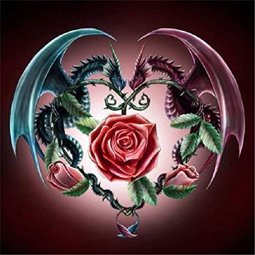 Meecaa Kreuzstich-Set, 11 Stück, geprägt, Drachen-Rosen-Monster-Stickset mit Zubehör, vorgedruckt (36 x 36 cm) (Drache und Rose) von Meecaa