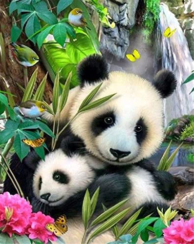 Kreuzstich-Set, 11-fädig, gestempelt, Meecaa Blume Tier Bambus Panda Stickset mit Zubehör, vorgedruckt (36 cm x 46 cm) (Panda) von Meecaa