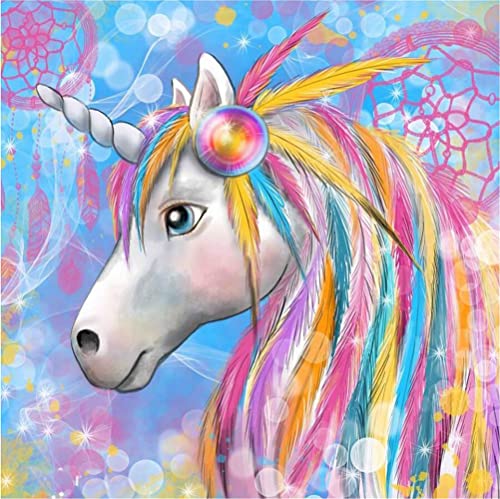 Meecaa Kreuzstich-Set, 11-fädig, geprägt, buntes Einhorn-Tier-Stickset mit Zubehör, vorgedruckt (36 x 36 cm) (Einhorn) von Meecaa