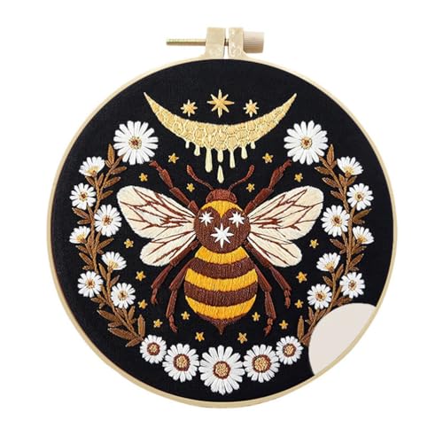 Meecaa Bienen-Blumen-Tier-Stickset, Starter-Set, Handstickerei-Set, gemustertes Kreuzstich-Set für Anfänger und Erwachsene, mit Stickrahmen und Anleitung (Biene) von Meecaa