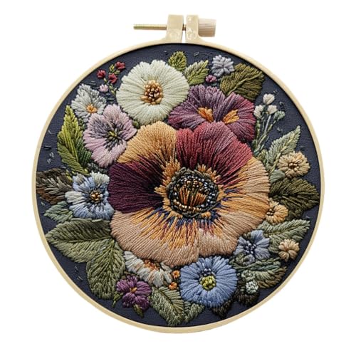 Meecaa Blumenstickerei-Set Starter-Set, Handstickerei-Set, gemustertes Kreuzstich-Set für Anfänger und Erwachsene, mit Stickrahmen und Anleitung (Blume) von Meecaa