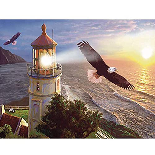 Meecaa Diamant-Malerei-Set mit Werkzeug, Leuchtturm, Adler, Tier, Meer, DIY, 5D-Vollbohrer, Kreuzstich, Diamant-Mosaik, Kunsthandwerk, 30 x 40 cm (Leuchtturm) von Meecaa