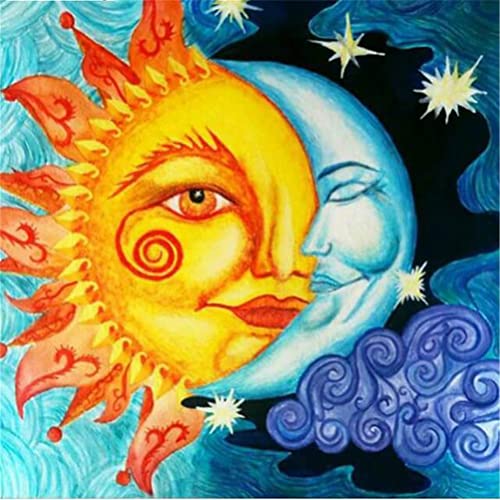 Meecaa Kreuzstich-Set, 11-fädig, geprägt, Sonne, Mond, Smiley-Liebhaber, Stickset mit Zubehör, vorgedruckt (36 x 36 cm) (Sonne und Mond) von Meecaa