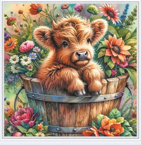 Meecaa Kreuzstich-Set, 11-fädig, geprägt, Badekuh, Blume, Stickset mit Zubehör, vorgedruckt (36 x 36 cm) (Bad) von Meecaa