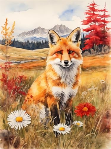 Meecaa Kreuzstich-Set, 11-fädig, geprägt, Feldblume, Landschaft, Tier-Stickset mit Zubehör, vorgedruckt (40 x 50 cm) (Wolf) von Meecaa