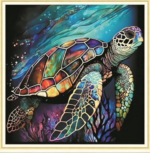 Meecaa Kreuzstich-Set, 11-fädig, geprägt, Schildkröte, Tiere, Meer, Stickset mit Zubehör, vorgedruckt (36 x 36 cm) (Schildkröte) von Meecaa