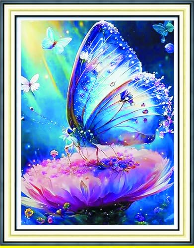 Meecaa Kreuzstich-Set, 11-fädig, geprägt, Schmetterlingsblumen-Stickset mit Zubehör, vorgedruckt (40 x 50 cm) (Schmetterling) von Meecaa