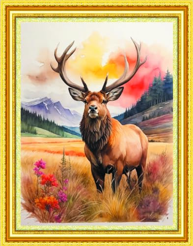 Meecaa Kreuzstich-Set, 11-fädig, geprägt, Tier, Hirsch, Prärie, Herbst-Stickset mit Zubehör, vorgedruckt (40 x 50 cm) (Tier) von Meecaa