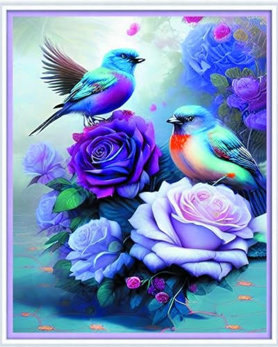 Meecaa Kreuzstich-Set, 11-fädig, geprägt, Vogel und Blumen, Tier, schönes Stickset mit Zubehör, vorgedruckt (40 x 50 cm) (Vogel 3) von Meecaa