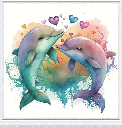 Meecaa Kreuzstich-Set, 11-fädig, geprägt, Wal-Tierfarbe, Liebe, Stickset mit Zubehör, vorgedruckt (36 x 36 cm) (Wal) von Meecaa