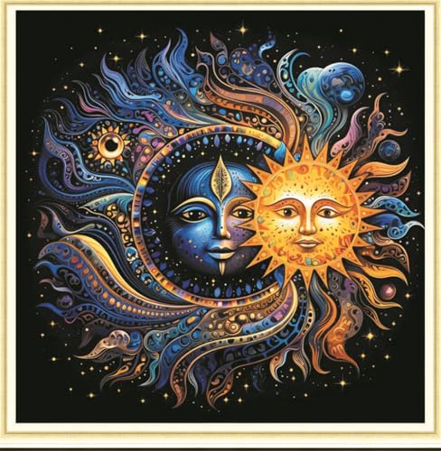 Meecaa Kreuzstich-Set, 11-fädig, geprägt, Yin-Yang-Sonne-Stickset mit Zubehör, vorgedruckt (36 x 36 cm) (Gesicht) von Meecaa