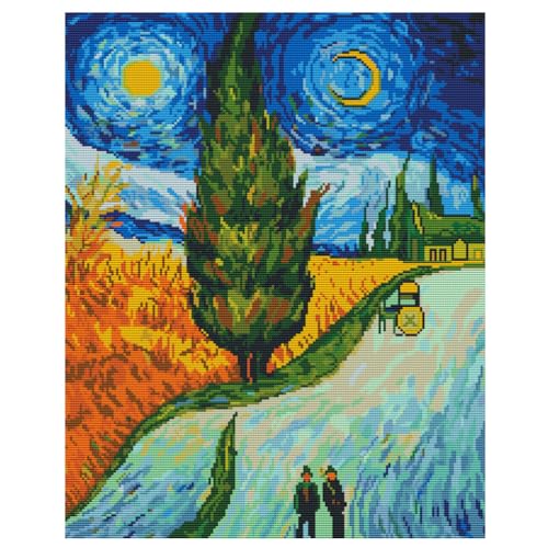 Meecaa Kreuzstich-Set, 11-fädig, geprägt, Zypressenlandschaft, berühmtes Malerei-Stickset mit Zubehör, vorgedruckt (48 x 58 cm) (Zypressenbaum) von Meecaa