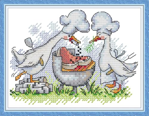 Meecaa Kreuzstich-Set, 14-fädig, geprägt, Entengrill-Tier-Stickset mit Zubehör, vorgedruckt (18 x 14 cm (Barbecue) von Meecaa