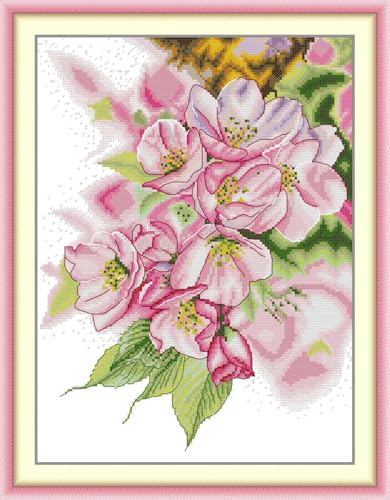 Meecaa Kreuzstich-Set, 14-fädig, geprägt, Magnolien-Blume, Stickset mit Zubehör, vorgedruckt (30 x 38 cm (Magnolie) von Meecaa