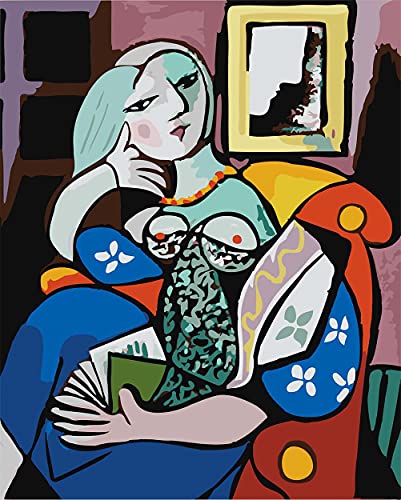 Meecaa Malen nach Zahlen Picasso woman with book Frauen lesen Kit für Erwachsene Anfänger DIY Ölgemälde 40,6 x 50,8 cm (Frau, ohne Rahmen) von Meecaa