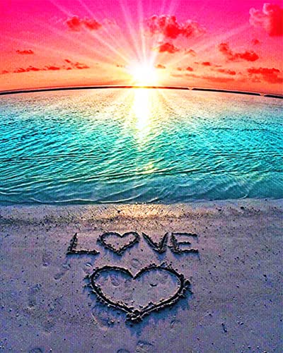 Meecaa Malen nach Zahlen Strand Sonne Liebe Sonne Kit für Erwachsene Anfänger DIY Ölgemälde 16x20 Zoll (Landschaft, Gerahmt) von Meecaa