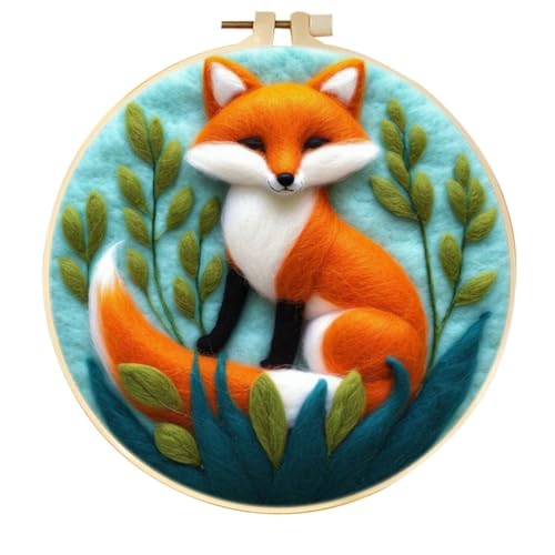 Meecaa Nadelfilz-Set für Anfänger, Fuchs, Tiere, DIY, inklusive Wollfilz-Zubehör, Stickrahmen, schöne Wollmalerei und Nadelfilzwerkzeuge (Fuchs) von Meecaa