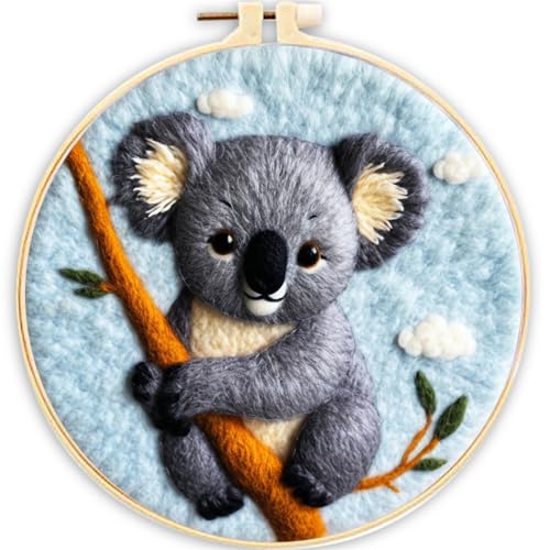 Meecaa Nadelfilz-Set zum Selbermachen für Anfänger, Koala-Tier inklusive Wollfilz-Zubehör, Stickrahmen, schöne Wollmalerei und Nadelfilzwerkzeuge (Koala) von Meecaa
