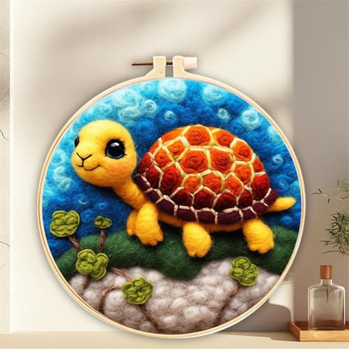 Meecaa Nadelfilz-Set zum Selbermachen für Anfänger, Schildkrötentiere, inklusive Wollfilz-Zubehör, Stickrahmen, schöne Wollmalerei und Nadelfilzwerkzeuge (Schildkröte) von Meecaa