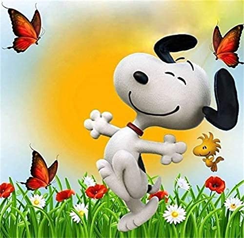 Meecaa Snoopy Diamant-Malerei-Set mit Werkzeugen, Anime-Schmetterling, Blume, DIY, 5D-Vollbohrer, Kreuzstich, Diamant-Mosaik, Kunsthandwerk, 30 x 30 cm (Snoopy) von Meecaa