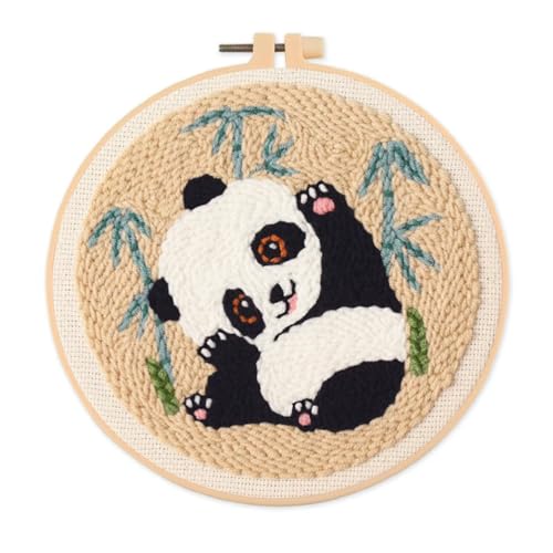 Meecaa Stanznadel-Stickerei-Starter-Kits, Panda-Tier-Bambus, DIY-Stickerei mit Reifen, Handarbeit, Stanznadel-Kits, Festival-Geschenk und Dekoration (Panda) von Meecaa