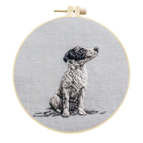 Meecaa Stickerei Kit Starter Set, Hund Tier Handstickerei Set, Muster Gedruckt Kreuzstich Set für Anfänger Erwachsene, mit Stickrahmen und Anleitung (Hund) von Meecaa