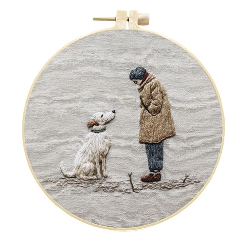 Meecaa Stickerei Kit Starter Set, Hund Tier Junge Handstickerei Set, Muster Gedruckt Kreuzstich Set für Anfänger Erwachsene, mit Stickrahmen und Anleitung (Hund 1) von Meecaa