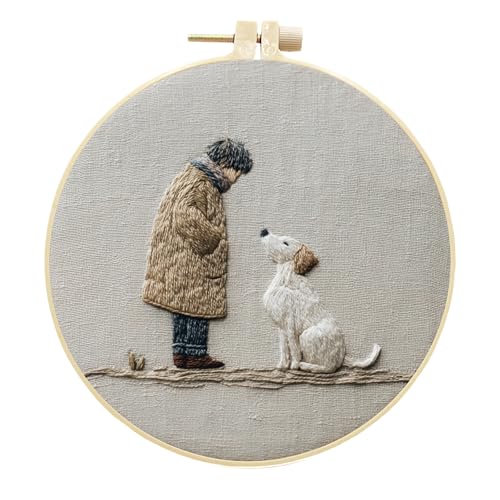 Meecaa Stickerei Kit Starter Set, Hund Tier Junge Handstickerei Set, Muster Gedruckt Kreuzstich Set für Anfänger Erwachsene, mit Stickrahmen und Anleitung (Hund 3) von Meecaa