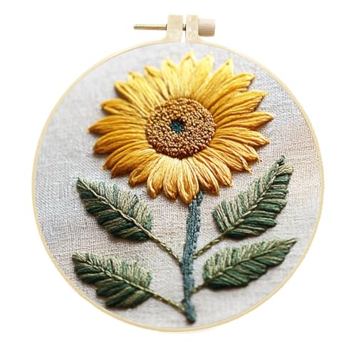 Meecaa Stickerei Kit Starter Set, Sonnenblume Blume Handstickerei Set, Muster Gedruckt Kreuzstich Set für Anfänger Erwachsene, mit Stickrahmen und Anleitung (Sonnenblume 3) von Meecaa