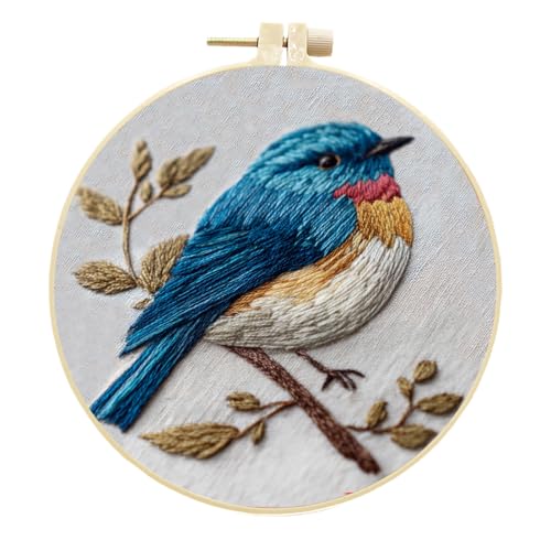 Meecaa Stickerei Kit Starter Set, Vogel Tier Ast Handstickerei Set, Muster Gedruckt Kreuzstich Set für Anfänger Erwachsene, mit Stickrahmen und Anleitung (Vogel 3) von Meecaa