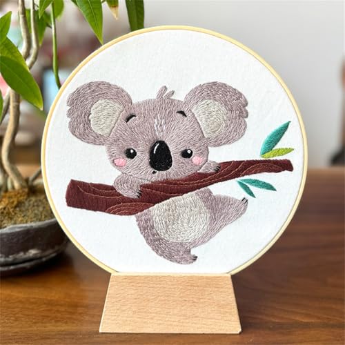 Meecaa Stickset mit Koala-Tierblumen, Starter-Set, Handstickerei-Set, gemustertes Kreuzstich-Set für Anfänger und Erwachsene, mit Stickrahmen und Anleitung (Koala) von Meecaa