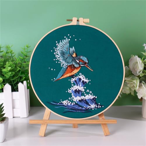Meecaa Stickset mit blauem Kolibri, Tier-Stickerei-Set, Handstickerei-Set, gemustertes Kreuzstich-Set für Anfänger und Erwachsene, mit Stickrahmen und Anleitung (blau) von Meecaa