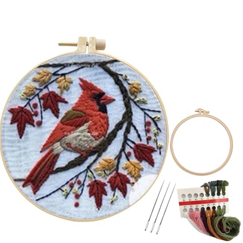 Meecaa Vogelzweig-Tier-Stickset, Starter-Set, Handstickerei-Set, gemustertes Kreuzstich-Set für Anfänger und Erwachsene, mit Stickrahmen und Anleitung (Vogel) von Meecaa