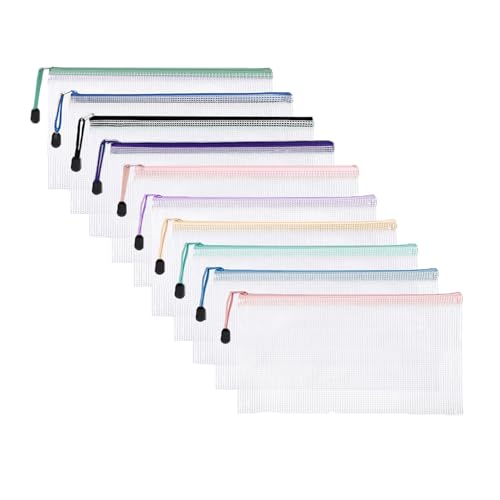 Meekye 10 Stück Dokumententasche A4 A5 oder A6, Wasserdichter Dokumentenmappe A6 mit Reißverschluss, Mesh Kunststoff Mappe, für Datei, Kosmetika, Hausaufgaben und Reisezubehör von Meekye