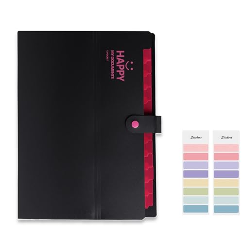 Meekye Fächermappe A4 mit 12 Fächern und 16 Stück Etikette, Dokumentenmappe A4 Ordnungsmappe Mappen Ordnersystem, Document Organizer Für Zuhause, Büro, Schule, Belege Und Auf Reisen Schwarz von Meekye