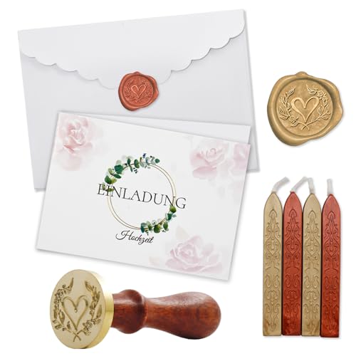 Meemion 10 Stück Hochzeitskarte Set Einladungskarten Hochzeit Mit 10 Umschlägen + 4 Siegelwachs + Siegelwachs Stempel Hochzeitseinladung Im Folio-Stil Hochzeitseinladungen Selber Basteln (DIN A6) von Meemion
