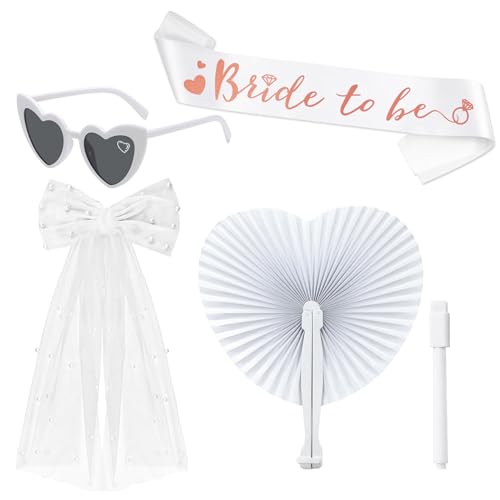 Meemion Fächer Hochzeit,Bride to Be Schärpe,Schleier JGA Weiße,Herz Sonnenbrille mit Stift,5 Stück JGA Accessoires Frauen,JGA deko frauen für Junggesellenabschied Brautparty und Hochzeitsfotografie Meemion Fächer Hochzeit,Bride to Be Schärpe,Schleier JGA Weiße,Herz Sonnenbrille mit Stift,5 Stück JGA Accessoires Frauen,JGA deko frauen für Junggesellenabschied Brautparty und Hochzeitsfotografie von Meemion