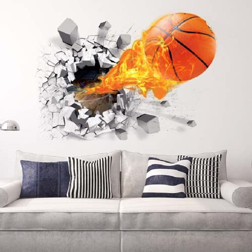 3D Basketball Inspiration Wandtattoo 3D Basketball Aufkleber Naturgetreue Basketball Dekoration Cartoon Kinderzimmer Wandgemälde von Meet-shop